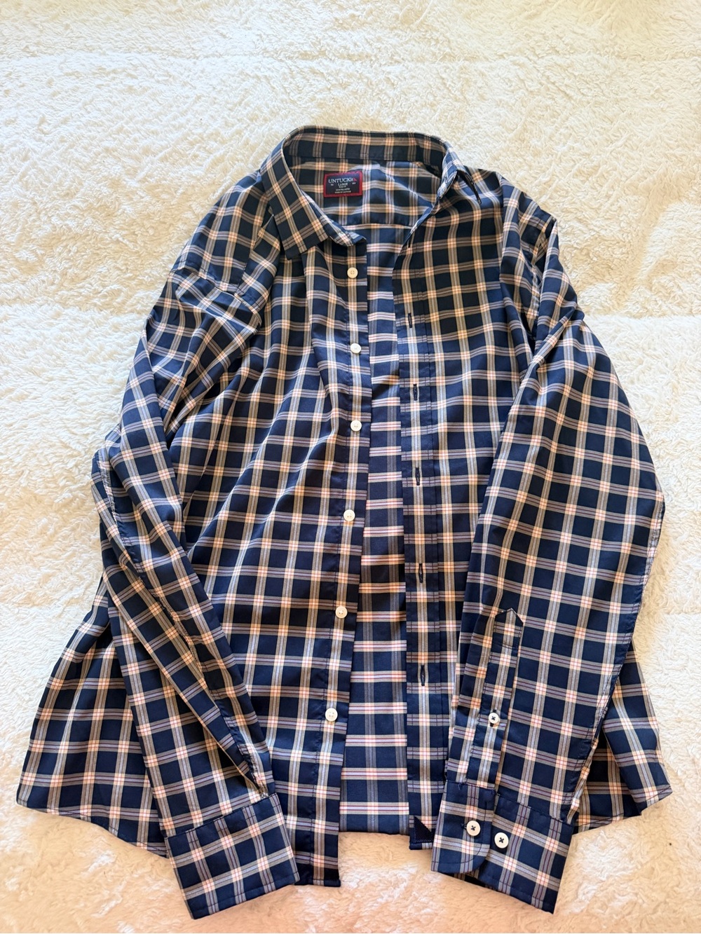 UNTUCKit Navy and White Plaid Button-Down Shirt